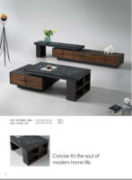 Ensemble moderne de meuble TV et table basse de luxe noir avec plateau en marbre, structure en bois, écologique, extensible, pour salon