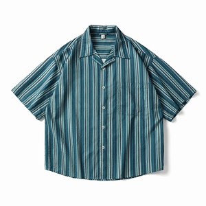 Mùa hè của nam giới nút lên Ngắn Tay Áo sơ mi sọc mô hình bông Hawaii Áo sơ mi - Product Image 3