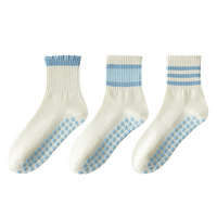 Chaussettes de yoga et de fitness pour femmes, série bleue, antidérapantes, avec motifs de flocons de neige, mignonnes et douces