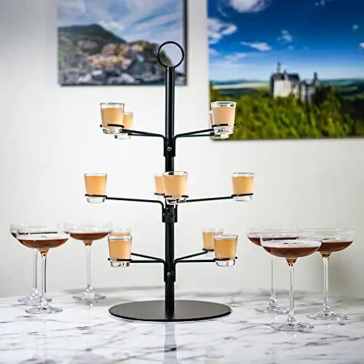 Jh-mech 33 "3 tầng rượu vang thủy tinh Cocktail cốc cây đứng 18 Sâm banh sáo chủ vàng kim loại cocktail cây đứng hiển thị