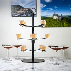 JH-Mech 33" 3-Tier Wine Glass Cocktail Cup Tree Stand 18 Champagne Flute Holder Gold Metal Cocktail Tree Stand Display