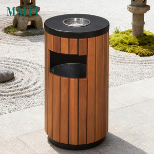 Contenedores de basura redondos de plástico y madera personalizados para lugares turísticos, contenedores para desechos de frutas al aire libre, parques y uso comercial. - Product Image 2