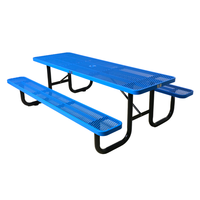 Table de pique-nique extérieure en métal expansé robuste de 4, 6 et 8 pieds avec banc, table à manger en acier pour jardin