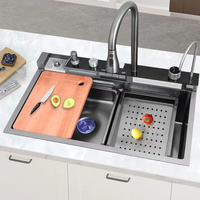 Évier de cuisine multifonctionnel en acier inoxydable à motif nid d'abeille, grande rainure, cascade grise, facile à nettoyer