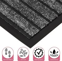 Tapis de porte moderne jacquard à sept nervures, rembourré et lavable, 60 cm x 90 cm, gris et noir, pour entrée intérieure et extérieure – Grande Vente