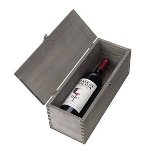 Caja de Regalo de Vino de Madera de Lujo Hecha a Mano con Tapa Abatible - Grano de Madera Natural Expuesto, Forma Rectangular, para una Sola Botella, Estilo Rústico - Product Image 1