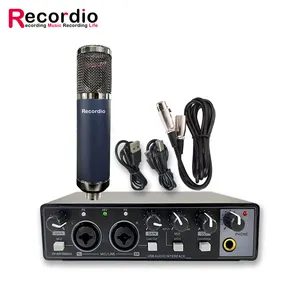 GAX-MD22F Recordio 전문 오디오 2 2 아웃 USB 오디오 인터페이스 녹음 사운드 카드 큰 다이어프램 녹음 마이크