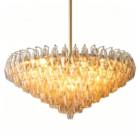 Lustre moderne multi-niveaux en verre et acier, suspension ronde de luxe en laiton pour salon, salle à manger, décoration intérieure