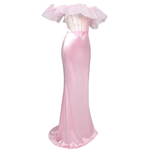 Phụ Nữ Thanh Lịch Màu Hồng Satin Off The Vai Nàng Tiên Cá Buổi Tối Dresses Organza Hai Mảnh Set Đảng Mặc Trang Phục Chính Thức Gown Đối Wedding Party - Product Image 3