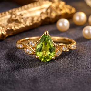 Pear Cut <b>Peridot</b> <b>Ring</b> 925 Sterling Silver Leaf Vine Engagement <b>Ring</b> Green Gemstone Jewelry Custom Wholesale Manufacturer - Product Image 6
