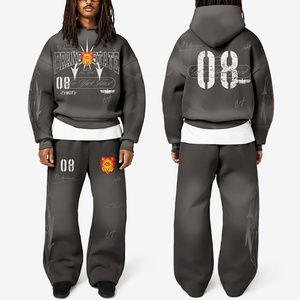 Ensemble de sweats à capuche personnalisés 500 g/m² épais avec broderie effet vieilli, survêtement de jogging oversize, ensemble de survêtement d'hiver de haute qualité - Product Image 4