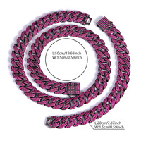 Collar de Cadena Cubana Miami con Incrustaciones de Diamantes de Imitación Rosas, Joyería Hip Hop de Aleación de Zinc para Hombres, Mujeres, Raperos, Fiestas y Escenarios