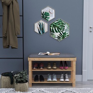 Scarpiera a 2 livelli in bambù, moderna, con seduta imbottita, salvaspazio, autoportante, per piccole ingressi e uso domestico - Product Image 2