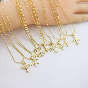 NZ1545 elegante placcato in oro 18k CZ placcato aereo Jet charm ciondolo collana a catena, assistente di volo regalo gioielli pilota - Product Image 6