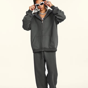 Sweat à capuche zippé en molleton <span class=keywords><strong>de</strong></span> coton 400 GSM pour homme, coupe oversize, personnalisable avec logo, ensemble <span class=keywords><strong>de</strong></span> sweats à capuche zippés lourds et vierges - Product Image 1