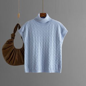 Outono Solid Turtle Neck <span class=keywords><strong>Sleeveless</strong></span> Knit Top Casual Loose <span class=keywords><strong>Checkered</strong></span> <span class=keywords><strong>Sweater</strong></span> Malha Pullover para As Mulheres - Product Image 2