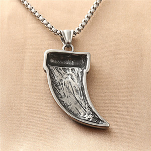Yunnique – collier avec pendentif en forme de dents de tigre, en acier inoxydable, rétro, forme d'animal, design géométrique, pour hommes, 190203 - Product Image 2