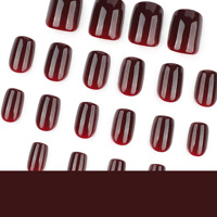Kit de 24 faux ongles courts en acrylique rouge bordeaux foncé, couleur unie, pré-dessinés, avec colle adhésive, logo personnalisé