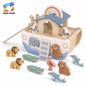 Juguete de Madera Arca de Noé con Techo Arcoíris, Escalera y Varias Figuras de Animales para Niños, Juego Educativo de Simulación W12D484B - Product Image 1