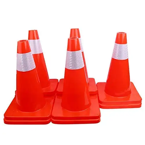 18 in. Orange Reflective Molded PVC Traffic Safety Cone with Durable Base