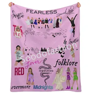Hot Sell Custom With Logo Printed TTaylor fearless newest design Flannel fleece throw travel nap throw blankets