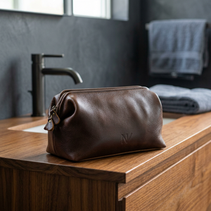 Trousse de Toilette en Cuir Taille Moyenne avec Fermeture Éclair, Étui Cosmétique Durable avec Lettres en Relief, Style Classique - Product Image 2