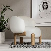 Moontree Chaise de loisirs moderne en bois Tissu boucle blanche Laine d'agneau Teddy Fauteuil Lounge Fauteuil paresseux