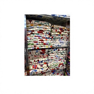 Tela de Algodón Transpirable Azul Real con Bordado Floral Kashmiri, Tela Azul con Bordado de Flores de Jardín para Vestidos - Product Image 1