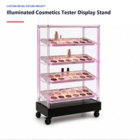 Expositor de Cosméticos LED Personalizado, Estante de Maquillaje Acrílico con Caja de Luz sobre Ruedas, Accesorio para Tienda de Belleza, Fabricante OEM ODM