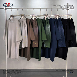 ARTIE2025 primavera y verano nuevo estilo rociado mono color salpicaduras tinta tiro retro camiseta 325G suelta hombres y mujeres tops - Product Image 3