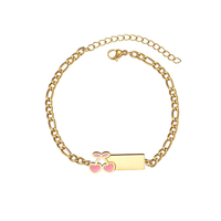 Bracelet en acier inoxydable 316L doré avec émail, motif fleur et cœur, coloré et gravable, pour enfants, vente en gros, personnalisable OEM