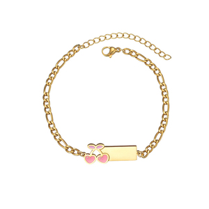 Bracelet en acier inoxydable 316L doré avec émail, motif fleur et cœur, coloré et gravable, pour enfants, vente en gros, personnalisable OEM - Product Image 3