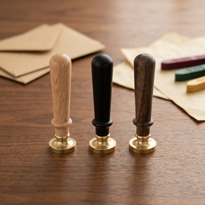 <b>Wax</b> <b>Seal</b> Stamp Set with Wooden handle/Handle with Brass Head 25mm - 3/Colors Beech Black Walnut - Custom <b>Wax</b> Sealing for Wedding - Product Image 1