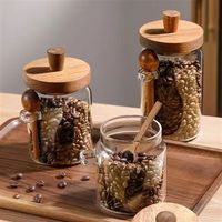 Pot en verre borosilicate hermétique avec couvercle en bois d'acacia naturel et cuillère, capacité 500-800 ml, pour le stockage du café, du sel et des épices