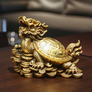 Copper World Brass Dragon Turtle <b>Ornament</b> Bagua Design Money Symbol Table Decor Home Office Gift Chinese New Year - Product Image 1