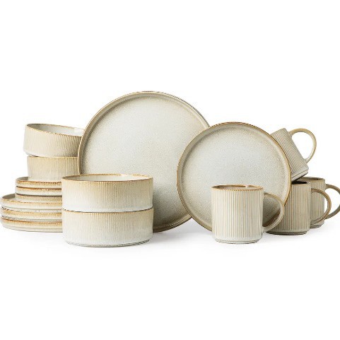 Ensemble de 16 pièces beige clair gaufré avec défauts mineurs