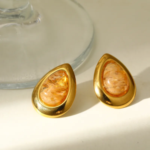 <b>Hot</b> Selling 18K Gold Plated 304 Stainless Steel Vacuum Electroplating Natural <b>Stone</b> Geometric Handmade Earrings For Women - Product Image 6