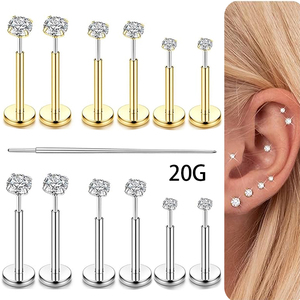 Set di Orecchini in Acciaio Chirurgico <span class=keywords><strong>per</strong></span> Donna, Tragus, Helix, Labret Senza Filettatura, Orecchino <span class=keywords><strong>per</strong></span> Cartilagine 18G, Orecchino a Lobo Piatto, Aretes De <span class=keywords><strong>Piercing</strong></span> - Product Image 1