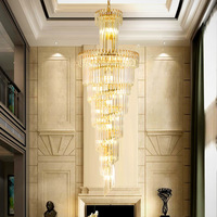 Lustre LED moderne pour hall d'hôtel, grande suspension dorée de luxe avec cristaux K9, décoration pour escalier en colimaçon long, intérieur