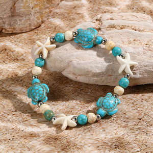 Bracelet perlé tendance, bracelet bohème tressé à la main, bracelet de plage marin avec coquillages naturels et étoiles de mer pour femmes et filles - Product Image 4