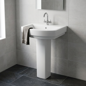 Ensemble de lavabo demi-pied en granit blanc massif, résistant à l'eau, pour villa, vente en gros - Product Image 3