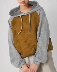 Sweat-shirt à capuche pour femme <span class=keywords><strong>de</strong></span> haute qualité, tendance automne, couleur contrastée, tricot torsadé, pull à manches longues, coupe ample, décontracté, haut à capuche - Product Image 3