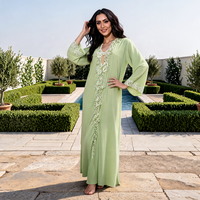 Nouvelle Collection Printemps 2026 : Robe Abaya Kaftan Élégante Turque à Volants, Manches Longues, Cardigan Maxi en Polyester à Séchage Rapide pour Femme