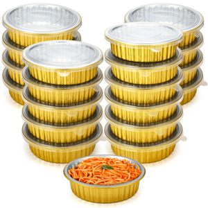 Aluminum Round Foil <b>Container</b> Disposable <b>Takeaway</b> Food <b>Container</b> Aluminum <b>Containers</b> with clear Lids - Product Image 2