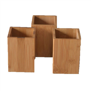 <b>Solid</b> <b>Wood</b> Pen Holder Square 11cm High Bamboo <b>Desk</b> Organizer Storage Box For Office Home Use - Product Image 4