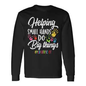 Camiseta de Manga Larga para Niños, con Estampado Digital, Cuello Redondo, Unisex, con la Frase "Ayudando a Manos Pequeñas a Hacer Grandes Cosas" - Product Image 1