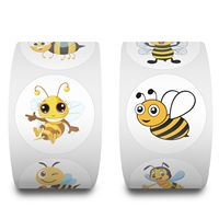 Autocollants adhésifs imperméables et durables, impression personnalisée, design adorable d'animaux de dessin animé, abeille, 500 pièces par rouleau