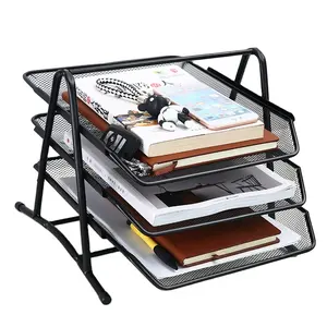 3-Tier Metal Mesh File Rack Organizer Desk Letter Tray Paper Document Holder for Office Home School Black