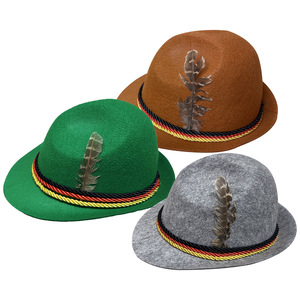 German Oktoberfest Jazz <b>Hat</b> Green Brown Gray <b>Feather</b> Party <b>Hat</b> Adult Unisex Woven Fabric Performance <b>Hat</b> - Product Image 1