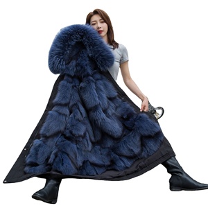 Moderno adulto donne del rivestimento della pelliccia di volpe della pelliccia parka pelliccia di procione assetto cappotto - Product Image 4